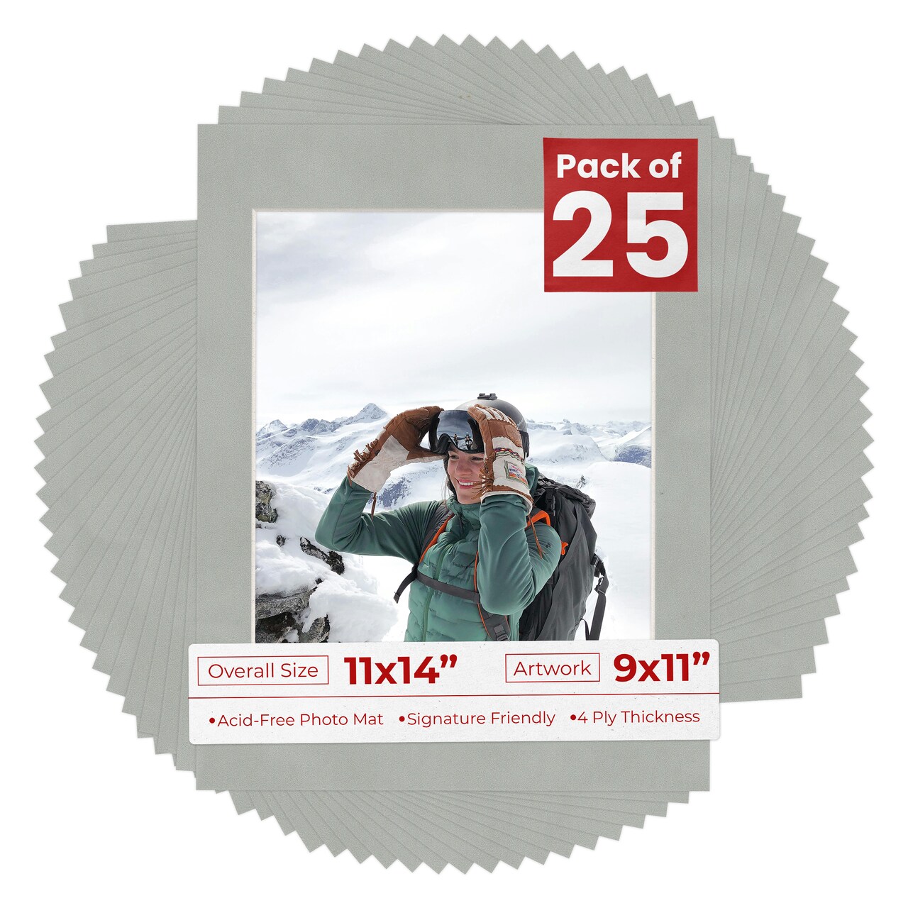 Light Grey Suede Mat Board for 11x14 Frames - Fits 9x11 Photos